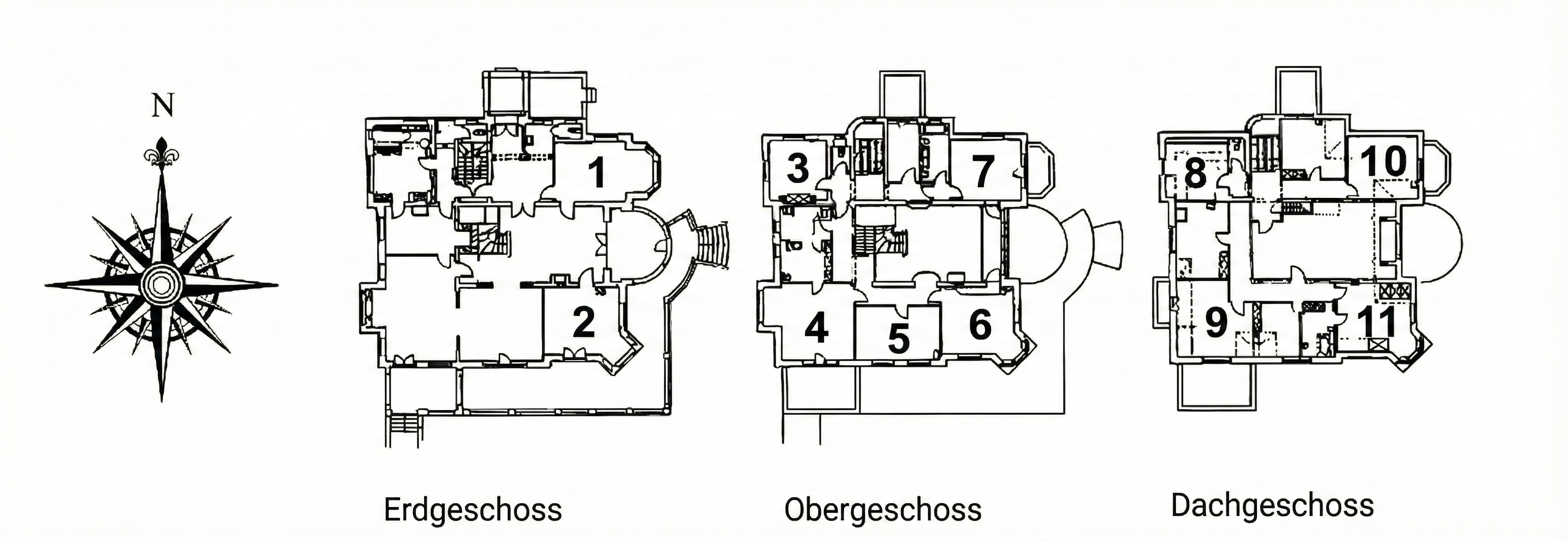 Lage der Zimmer auf den Etagen